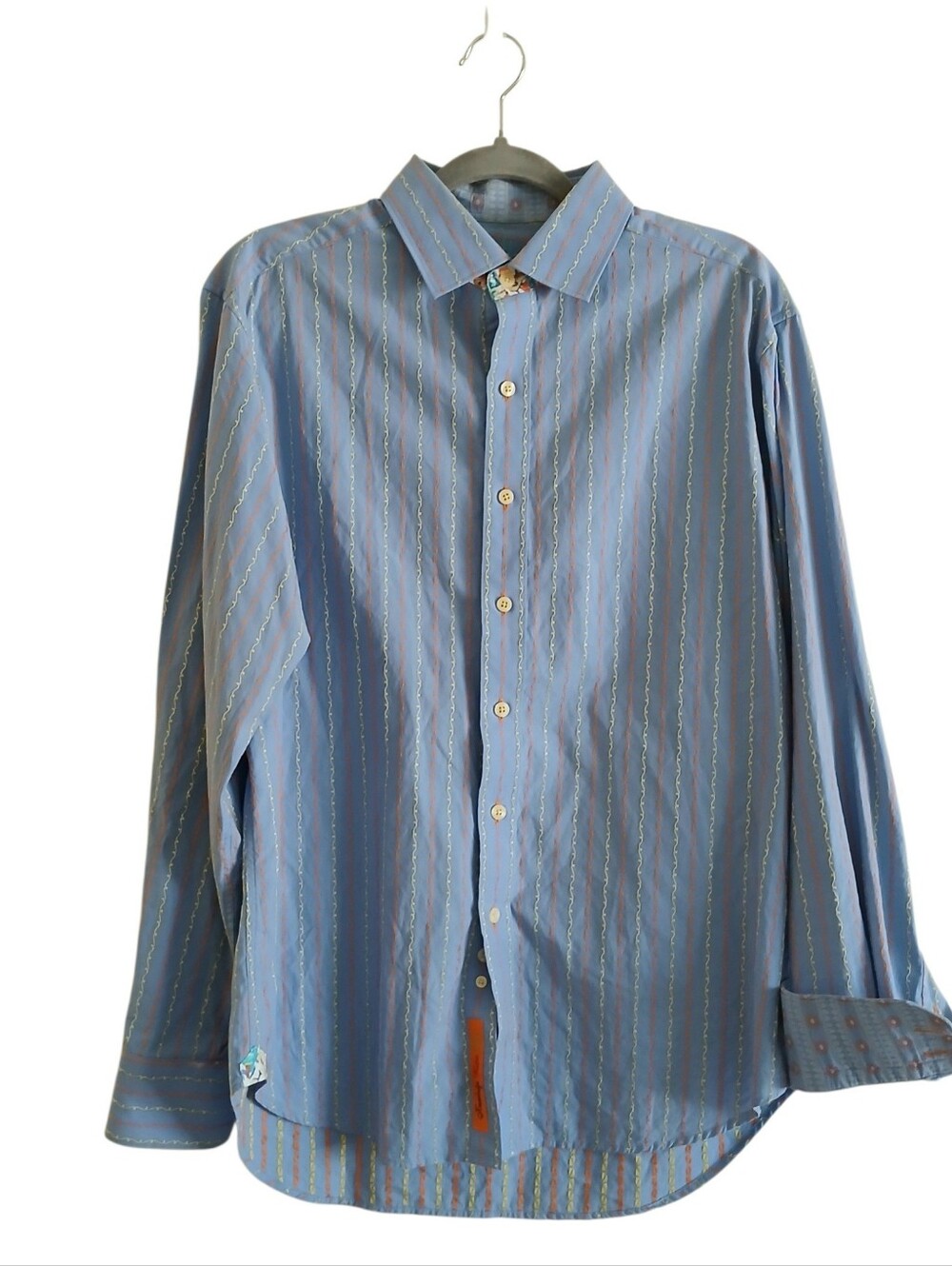 ROBERT GRAHAM Embroidered Contrast Cuff Button Down Shirt Men's M Blue Preppy